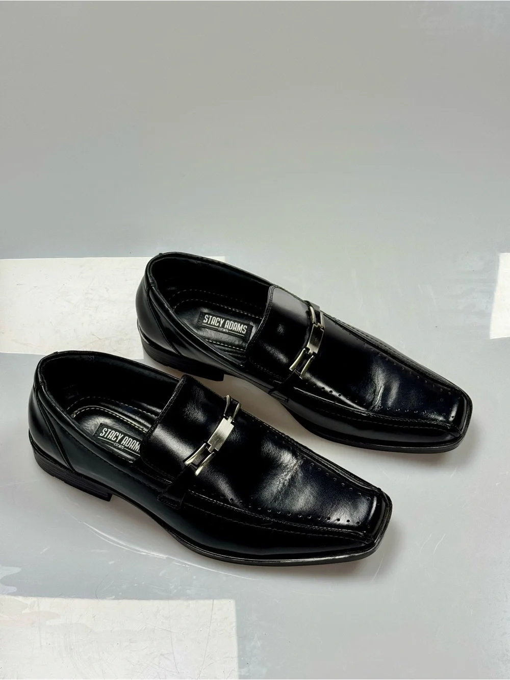 Stacy Adams Cade Men’s 7.5M Black Leather Metal Bit Slip-On Loafers